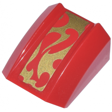 red slope curved 2 x 2 lip with gold flames bottom half pattern sticker - set 70500