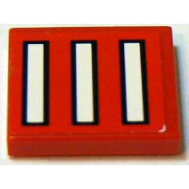red tile 2 x 2 with 3 white bars with black outline on red pattern sticker - set 2556