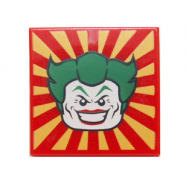 red tile 2 x 2 with joker face on red and yellow striped background pattern