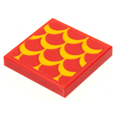 red tile 2 x 2 with bright light orange scales pattern sticker - set 75550