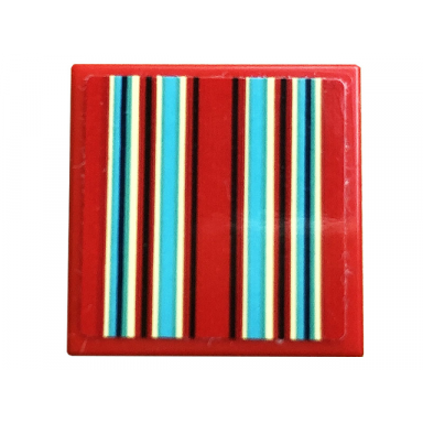 red tile 2 x 2 with black white and medium azure stripes pattern sticker - set 10279