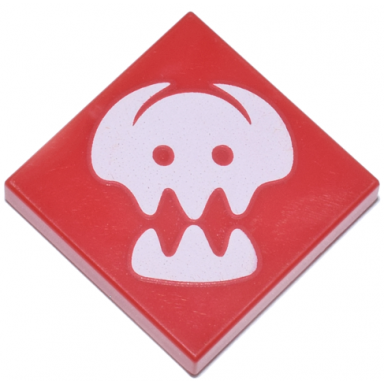 red tile 2 x 2 with white viking helmet with horns and teeth pattern how to train your dragon hiccup and toothless insignia