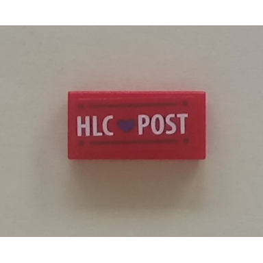 red tile 1 x 2 with hlc heart post and black lines pattern sticker - set 41310