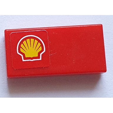 red tile 1 x 2 with shell logo pattern model left side sticker - sets 8153 8155