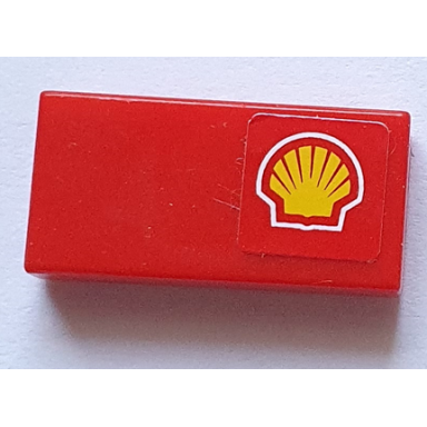 red tile 1 x 2 with shell logo pattern model right side sticker - sets 8153 8155