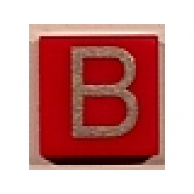 red tile 1 x 1 with silver capital letter b pattern