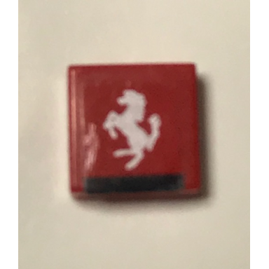 red tile 1 x 1 with ferrari logo silver horse and black stripe pattern sticker - set 75899