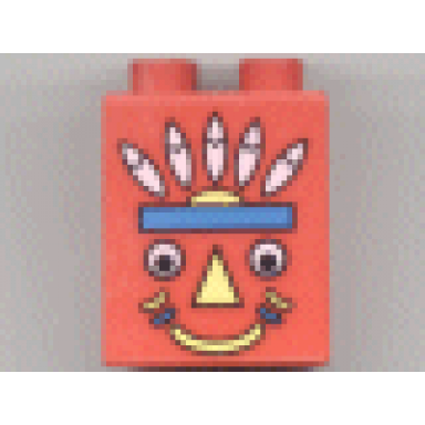 red duplo brick 2 x 2 x 2 with indian totem pole pattern