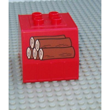 red duplo train freight container with timber pattern