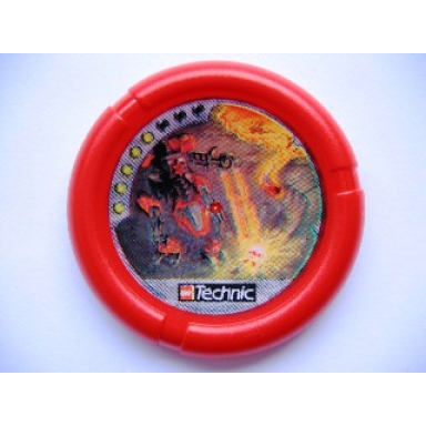 red throwing disk with throwbot torch slizer fire 5 pips lego technic logo and robot making trench for lava pattern