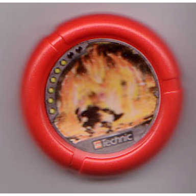 red throwing disk with throwbot torch slizer fire 6 pips lego technic logo and robot fighting fire creature pattern