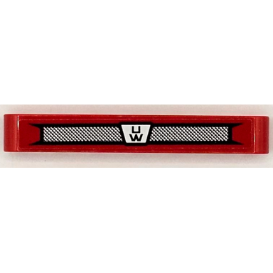 red technic liftarm thick 1 x 7 with black and silver grille and uw logo pattern sticker - set 42098