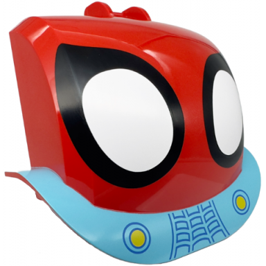 red windscreen 3 x 8 x 5 1 3 with bar handle and mudguards with large white and black eyes and medium azure bumper with yellow headlights pattern