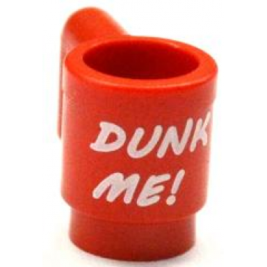 red minifigure utensil cup with white dunk me! pattern
