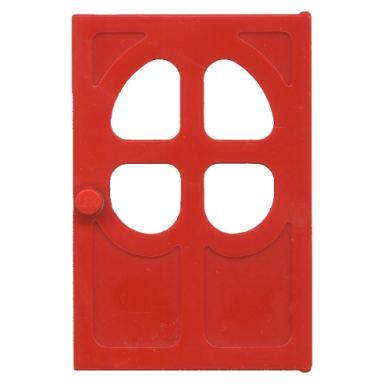 red fabuland door 1 x 6 x 7 with round pane in 4 sections