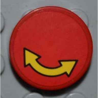 red tile round 2 x 2 with black outlined yellow curved arrow double on red background pattern sticker - set 4645