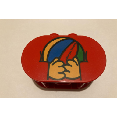 red duplo brick 2 x 4 x 2 rounded ends with hands holding ball with offert par pampers pattern