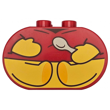 red duplo brick 2 x 4 x 2 rounded ends with yellow teddy bear hands and legs shirt with dark brown wrinkles tan spoon pattern winnie the pooh body
