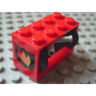 red string reel 2 x 4 x 2 holder with fire logo badge pattern with black drum with black string 35l with light gray hose nozzle simple 4209p02 4208 194cx2