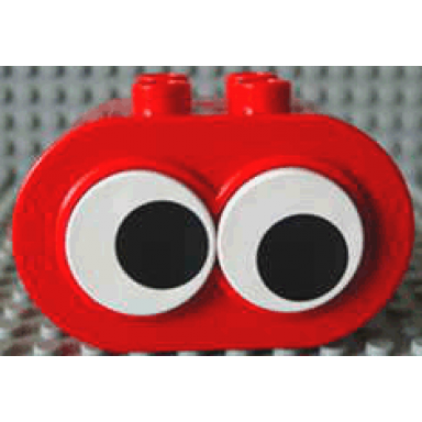 red duplo brick 2 x 4 x 2 rounded ends with moving black and white eyes