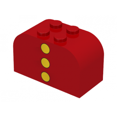 red slope curved 4 x 2 x 2 double with 4 studs with 3 yellow dots pattern