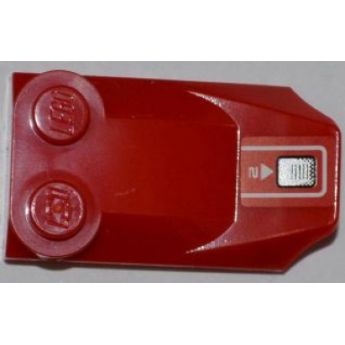 red slope curved 3 x 2 x 2 3 with 2 studs wing end with vent white 2 and triangle pattern model left side sticker - set 7977