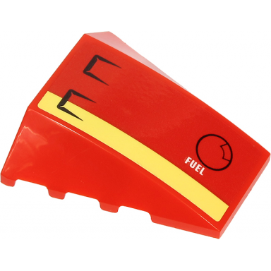 red wedge 4 x 4 triple curved no studs with white fuel bright light yellow stripe black fuel filler cap and vents pattern sticker - set 60271