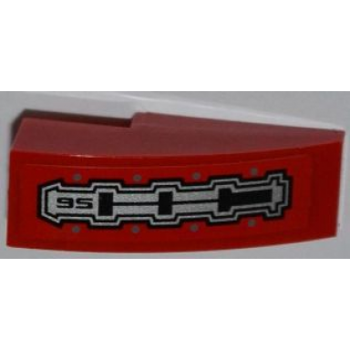 red slope curved 3 x 1 with black 95 and mechanical pattern sticker - set 7977