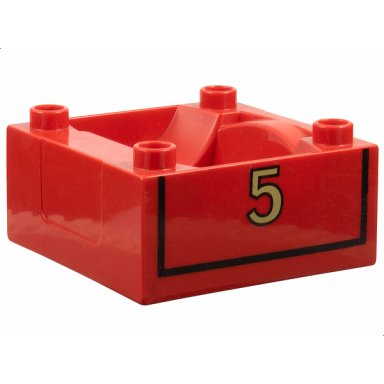 red duplo train cab tender base with bottom tube with thomas friends james number 5 pattern