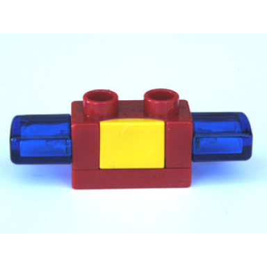 red duplo siren with light and sound 1 x 2 base with yellow button and trans-dark blue light covers