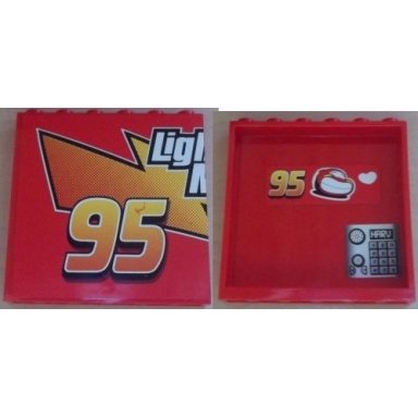 red panel 1 x 6 x 5 with ligh and 95 outside and telephone and 95 mcqueen and heart inside pattern stickers - set 8486