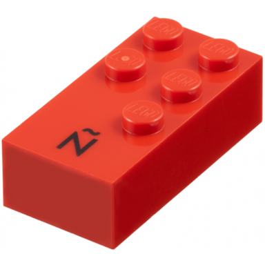 brick braille 2 x 4 with 5 studs with black capital letter n with tilde Ñ pattern dots-12456 ⠻ spanish guarani
