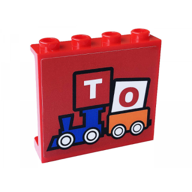 red panel 1 x 4 x 3 with side supports - hollow studs with to orange railroad car and blue locomotive pattern sticker - set 60233