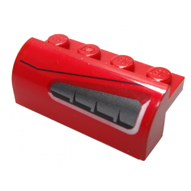 red slope curved 2 x 4 x 1 1 3 with 4 recessed studs with silver and gray vents pattern model right side sticker - set 8185
