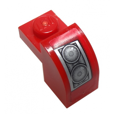 red slope curved 2 x 1 x 1 1 3 with recessed stud with silver headlight on red background pattern model left side sticker - set 8185