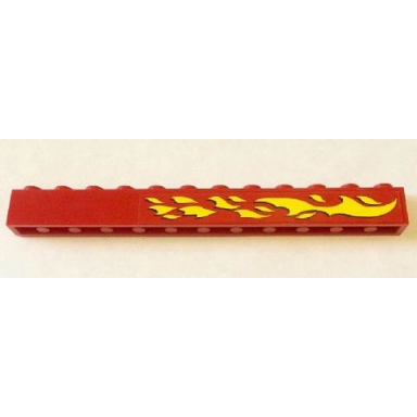 red brick 1 x 12 with yellow flames right pattern sticker - set 6580