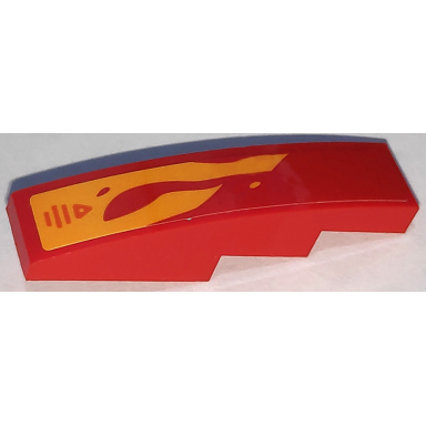 red slope curved 4 x 1 with bright light orange flames triangle and lines pattern model right side sticker - set 70675