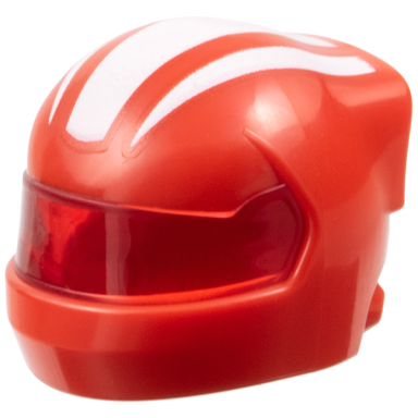 red minifigure headgear helmet formula 1 with molded trans-red visor and printed white stripes pattern