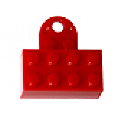 red magnet brick modified 2 x 4 sealed base with extension plate with 2 studs and hole