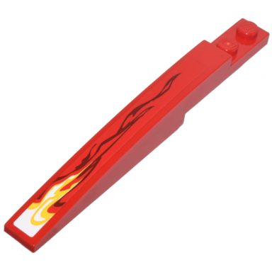 red slope curved 10 x 1 with white and yellow flame pattern model left sticker - set 9441