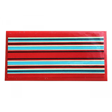 red tile 2 x 4 with black white and medium azure stripes pattern sticker - set 10279