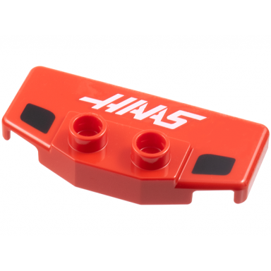 red duplo rear spoiler wing with white haas and 2 black markings pattern