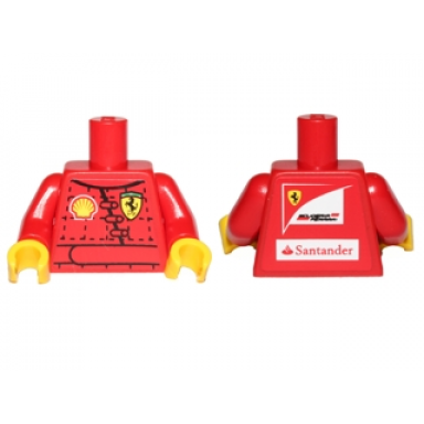 red torso racing suit with ferrari and shell logos on front scuderia ferrari and santander logos on back pattern stickers red arms yellow hands