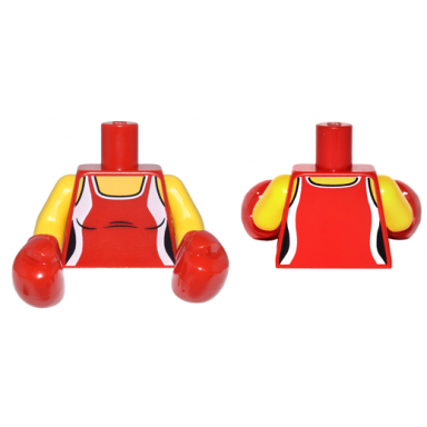 red torso female outline tank top with white side panels and neck trim pattern yellow arms red boxing gloves