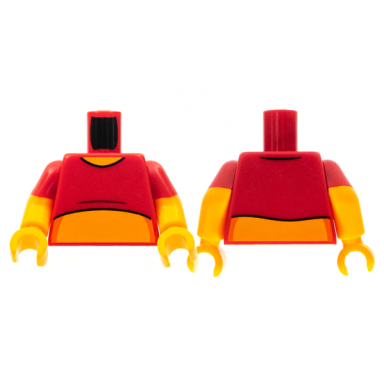 red torso shirt bright light orange neck and midriff pattern bright light orange arms with molded red short sleeves pattern bright light orange hands