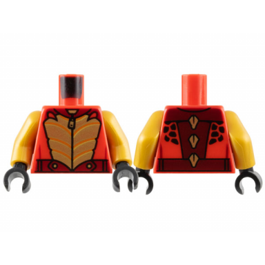 red torso racing jacket gold scales and zipper dark red collar and belt pattern pearl gold arms black hands