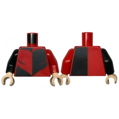 red torso with black half heart and sections pattern red arm left black arm right light nougat hands