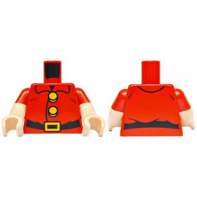 red torso jacket with collar black belt bright light orange buckle and buttons pattern light nougat arms with molded red short sleeves pattern light nougat hands