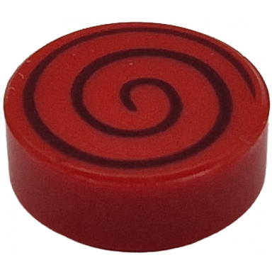 red tile round 1 x 1 with black spiral thin pattern