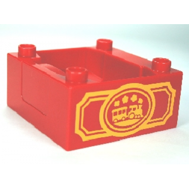 red duplo train cab tender base with bottom tubes and train in oval pattern on both sides